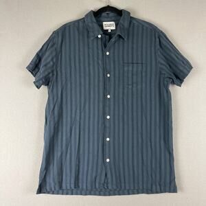 Research Garments Queensbury Striped Shirt Mens XL Blue Button Up Short Sleeve